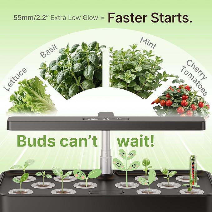 SUNCOZE Hydroponics Growing System Kit 12 Pods, 24W LED Grow Light Indoor Garden, 4L Water Tank with Quiet Pump, Adjustable Height Herb Garden Planter Indoor Kit, Gardening Gifts, Black