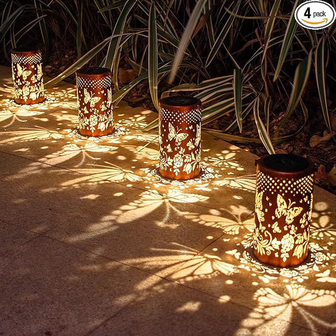 4 Pack Butterfly Birthday Gifts for Women Mom Grandma Solar Lanterns Outdoor Waterproof Garden Decor Hanging LED Decorative Light for Patio Yard Lawn Gardening Gifts