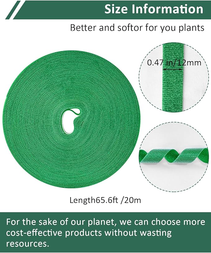 sousac 65.6 Ft Plant Ties Garden Tape, Reusable Adjustable Plant Clips for Climbing Plants, Green Nylon Self Adhesive Plant Twist Tie Strap to Support Gardening Plants