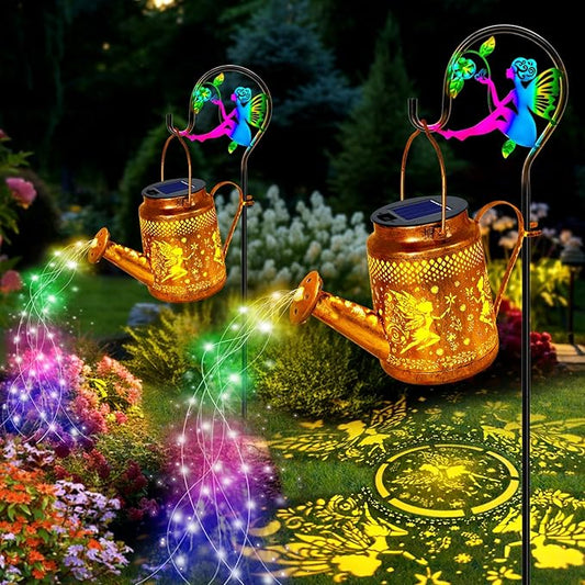 Solar Watering Can Lights, Fairy Hanging Lanterns Outdoor, Gardening Gifts for Mom Women Grandma Birthday, Waterproof Solar Lights Garden Decor for Outside Yard Art Patio Porch Lawn Backyard, 2 Pack