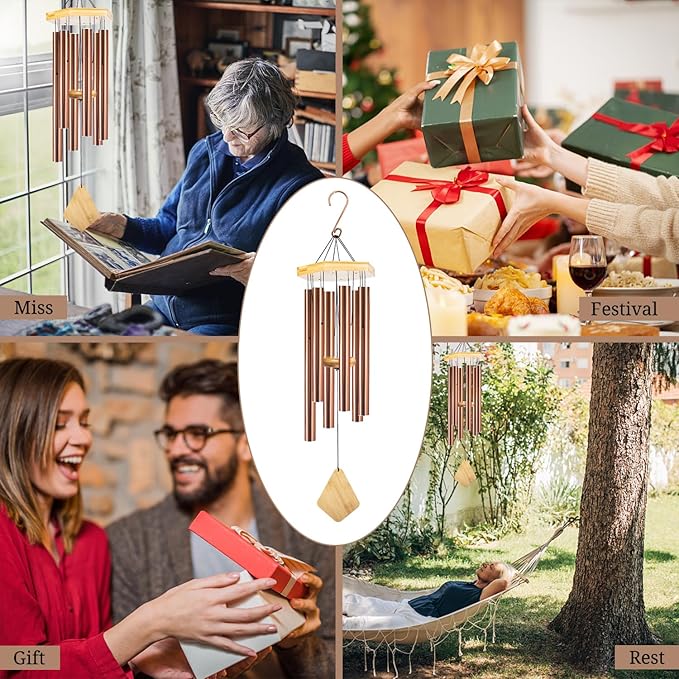 Howarmer Wind Chimes Outdoor Deep Tone, Wind Chime for Outside, Memorial WindChimes with Hook as Gifts for Mother's Day/Housewarming/Christmas, Patio, Garden, Yard, Home Décor, Copper