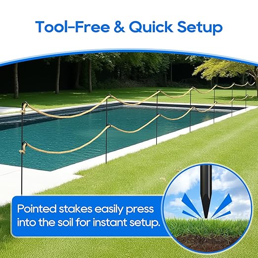6 Packs 42" Tall Metal Rope Stakes with Pointed Ends Black Powder-Coated Garden Border Poles for Rope ≤3.5" Fencing Around Flower BedsTrees Paths Walkways