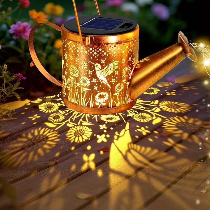 Solar Watering Can Lights, Hummingbird Decorative Hanging Lantern Solar Lights Outdoor Waterproof, Gifts for Mom Women Grandma Birthday, Retro Metal Garden Decor for Outside Yard Patio Lawn Porch