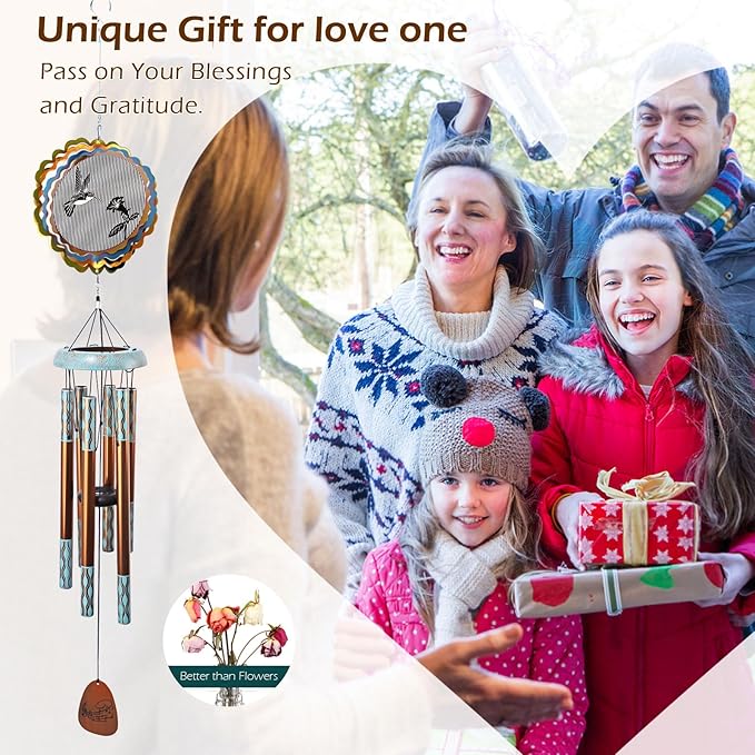 Wind Chimes for Outside with 3D Animations Hummingbird Wind Spinner,37" Memorial WindChimes Outdoor Hanging Decor,Hummingbird Gift for Women Mom Grandma Wife,Garden Ornaments
