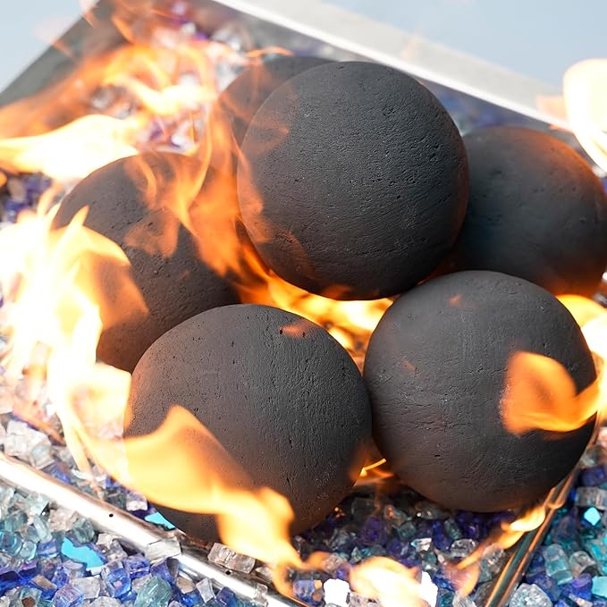 Stanbroil Ceramic Balls - 6" Round Fire Stones for Fire Pit Fire Bowl and Fireplace - Set of 4, Black
