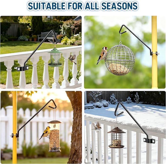 MIXXIDEA 11 Inch Long Fence Deck Hook Rail Hanging Mounting Kit Heavy Duty Bird Feeder Hook Decorative Hanger for Bird Feeders Planters Suet Baskets Lanterns on Balcony Porch Railing Fence