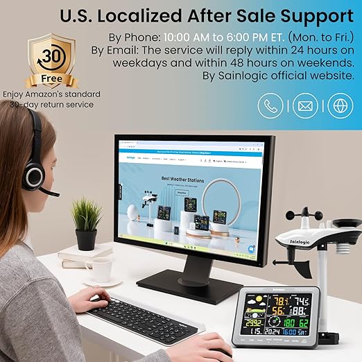 Sainlogic SA68 Home Weather Station with Weather Stations Wireless Indoor Outdoor and Rain Gauge Outdoor for Temperture,Humidity,Forecast,Pressure,Moon Phase,Alarm Clock for Bedroom,Gray(No WiFi)