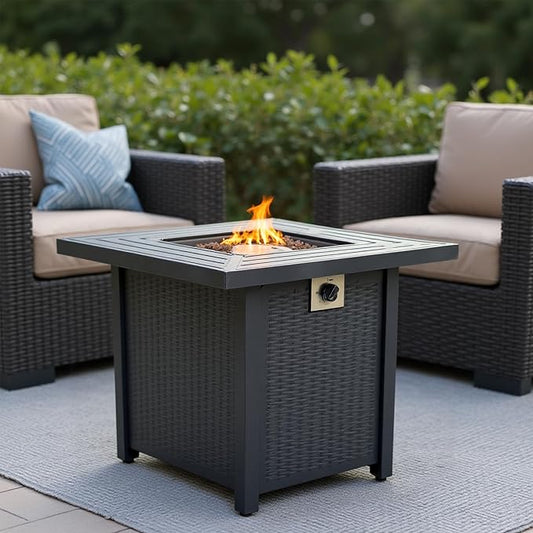 28-inch Upgraded Outdoor fire Table with 50000 BTU, Storage Basket, and Volcanic Stones Suitable for terraces, Gardens backyards