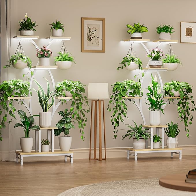 Plant Stand Indoor with Grow Lights - 7 Tiered Metal Corner Shelf for Multiple Plants, 63" Corner Plant Stand for Indoor Plants, X-Shaped Plant Rack for Home, Living Room, Office & Patio Decor
