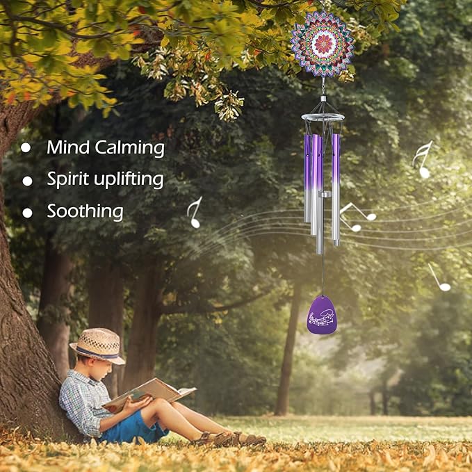 Wind Chimes for Outside with Wind Spinner Mandala Lucky Clover,33" Memorial WindChimes Outdoor Hanging Decor for Zen Garden Patio,Best Gifts for Mom Women Wife Grandma,Christmas Ornaments