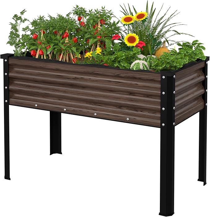 BlueWish 48" W x 24" D x 32" H Raised Garden Bed, Galvanized Garden Bed with Detachable Black Liner, Drainage Gaps, Raised Garden Beds Outdoor 507 lbs Capacity, Gardening, Vegetable, Flower, Rustic