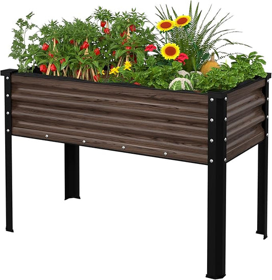 BlueWish 48" W x 24" D x 32" H Raised Garden Bed, Galvanized Garden Bed with Detachable Black Liner, Drainage Gaps, Raised Garden Beds Outdoor 507 lbs Capacity, Gardening, Vegetable, Flower, Rustic