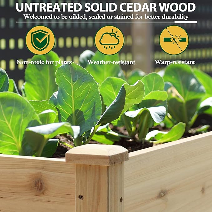 BlueWish 72''L x 23''W x 30''H Outdoor Cedar Garden Bed, Raised Garden Bed with 8 Drainage Holes & 6 Legs, Elevated Planter Boxes for Gardening, Vegetable, Flower, 309lbs Capacity, Natural