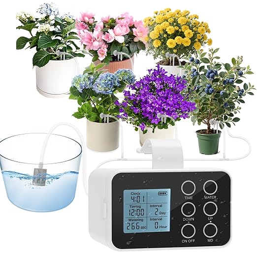 Upgrade Auto Plant Watering Devices Indoor, Plant Waterer for 20 Potted Plants, Houseplant Watering System, Up to 30-Day Programmable Water Timer, Automatic Drip Irrigation Kit for Vacation