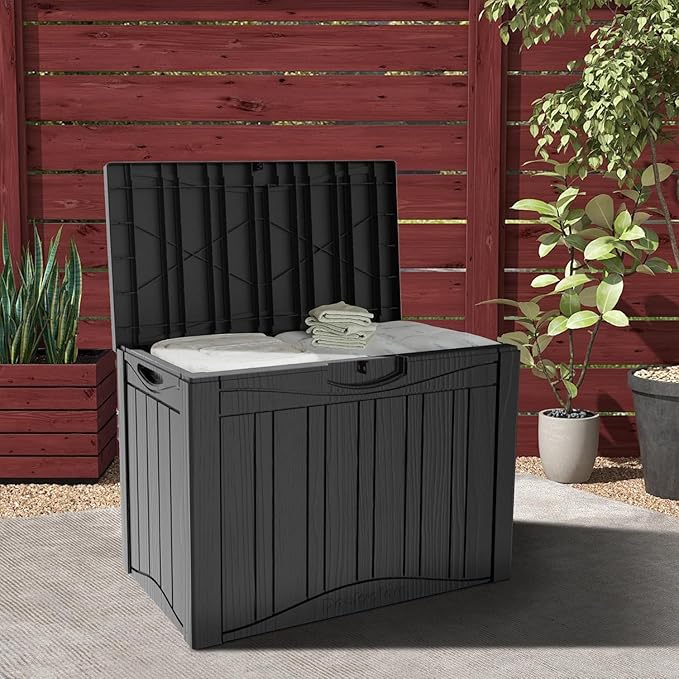 Yardgrace 52 Gallon Resin Deck Box Waterproof Outdoor Storage Box for Patio Furniture Pool Accessories Indoor Storage for Cushion Garden Tools, Black