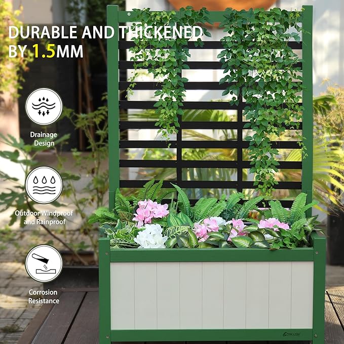 Raised Garden Bed Outdoor, Cedar Wooden Planter Boxes with Trellis, 17.7”L x 16.1”W x 27.6”H Raised Planter Box with Legs for Backyard, Patio, Balcony with Bed Liner (Green)