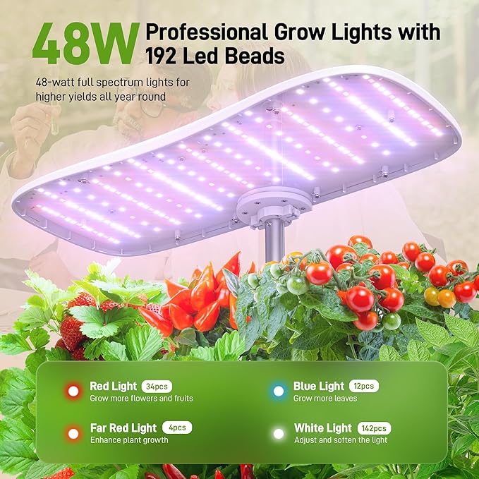 Hydroponics Growing System Kit 15 Pods Misting Herb Garden Indoor Garden Indoor Gardening System 5L Water Capacity 48W Grow Light Gardening Gifts for Women (White)
