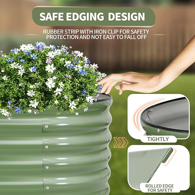 Permade Galvanized Raised Garden Bed - 4x2x1.4FT Metal Planter Boxes Outdoor | Oval Steel Raised Bed Kit for Gardening with Protective Tape, Gloves for Vegetables, Flower, Herb (Green)