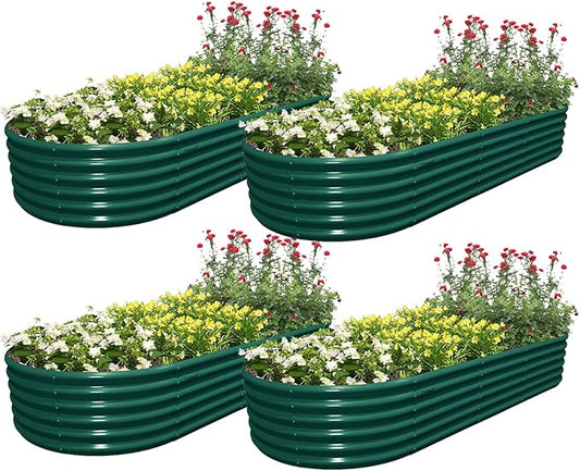 4 Pack 8x3x1.5FT Galvanized Raised Garden Bed Large Metal Planter Box Kit Elevated Raised Garden Planters for Outdoor Plants, Green