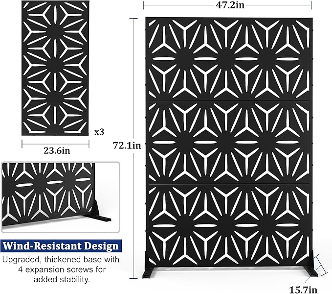 Outdoor Privacy Screen,72" H×47" W Metal Privacy Screen, Freestanding Privacy Fence Panels for Patio