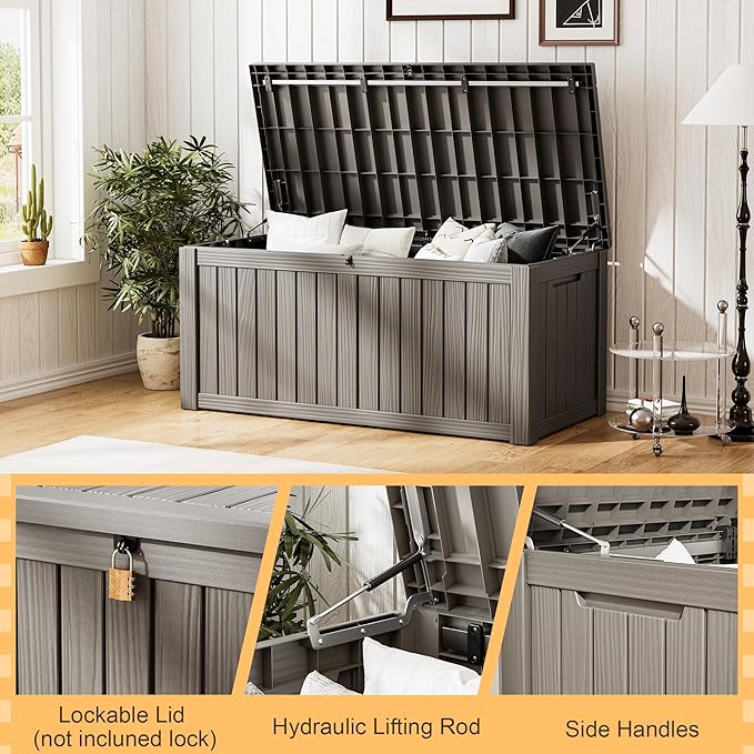 NBYSGO Outdoor Storage Box, Resin Deck Boxes Indoor and outdoor, Waterproof Storage Box Lockable Lid (Grey, 120 Gallon)