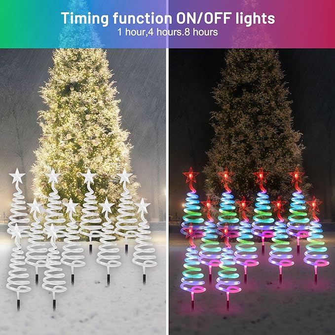 4 Pack Christmas Pathway Lights Outdoor, RGBW Smart Landscape Lights with APP & Remote Control, DIY Color Modes, Waterproof Connectable Yard Decor Lights with Music & Timer for Holiday Decorations