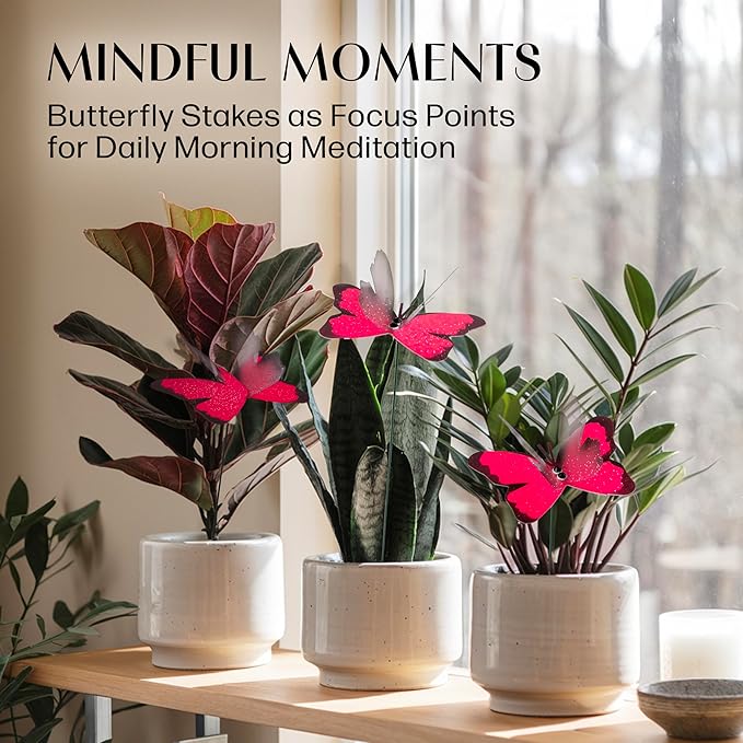 Handmade Pink Butterfly Garden Stakes - Set of 7 Premium 3D Hand-Painted Butterflies with Fluttering Spring Movement, Weatherproof Metal Rod, Outdoor Indoor Decor, Ideal Gift