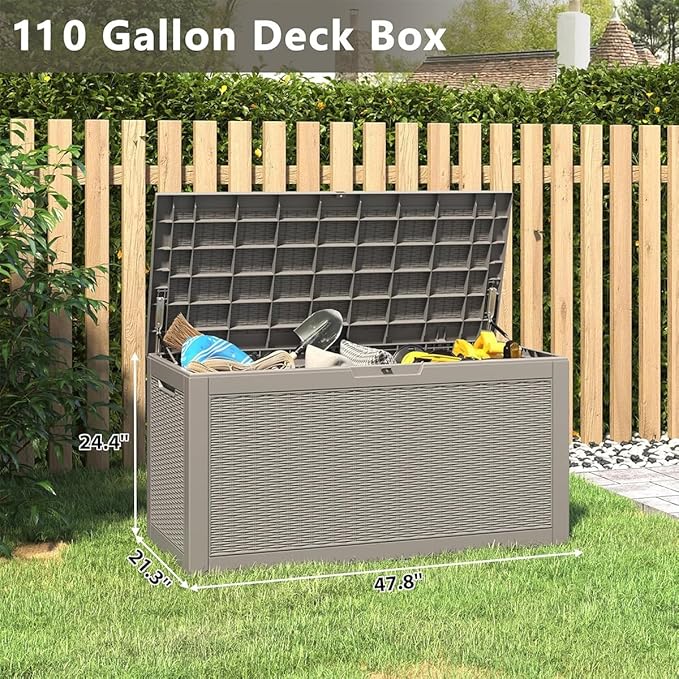 NBYSGO Outdoor Storage Box, Resin Deck Boxes Indoor and outdoor, Waterproof Storage Box Lockable Lid (Grey, 100 Gallon)