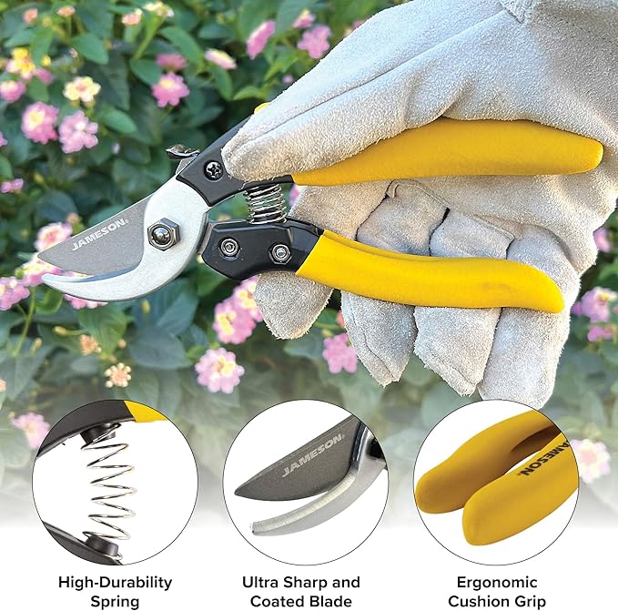 Jameson Bypass Pruning Shears – 3/4″ Cutting Capacity, Ultra-Sharp Non-Stick Blades, Durable Cast Aluminum Frame, and Ergonomic Cushion-Grip