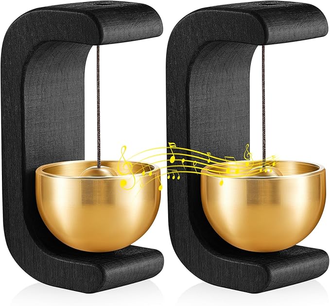 Zonon 2 Pcs Magnetic Wooden Wind Chime Doorbell Decoration Shopkeepers Bell for Door Opening C Shape for Housewarming Gift Refrigerator Room Garden Restaurant (Black)