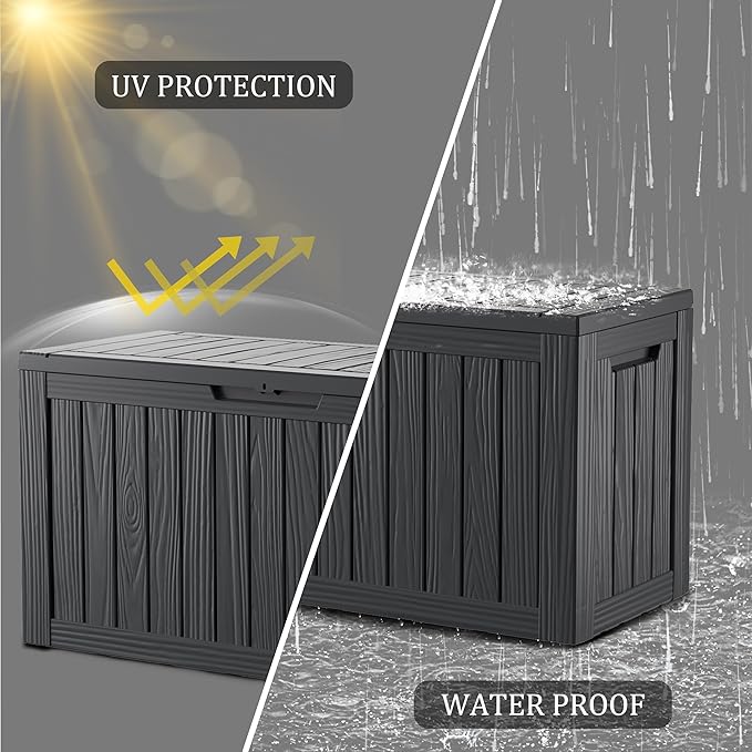 Mersco 80 Gallon Double-Wall Resin Deck Box - Lockable Waterproof Outdoor Storage Box, 515lbs Capacity & Doubles as Seating for Patio Furniture - Garden Tools, Pool Accessories (Black)