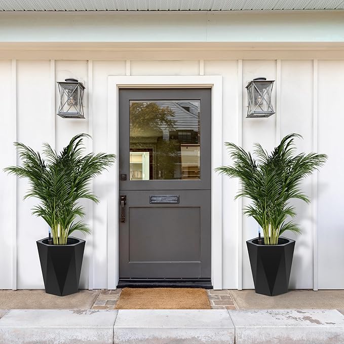 Set of 2 Tall Planters for Outdoor Plants, 16" Large Planter Pots with Drainage Holes & Water Level Monitor, Self-Watering Flower Pots for Patio, Porch, Garden, Front Door Decor, Indoor Outdoor