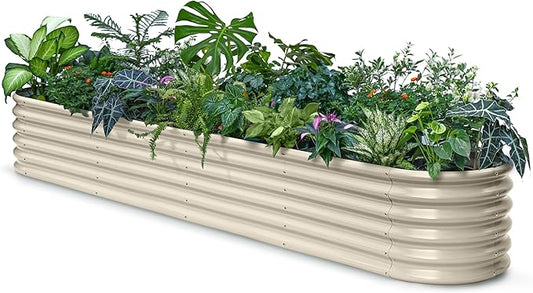 Galvanized Raised Garden Bed 10x2x1.5 | 8x4x1.5 ft, 18" Tall Metal Planter Boxes Outdoor for Herb Vegetable Leafy Green, Modular Raised Flower Bed for Gardening Zn-Al-Mg Coated - Sand Beige