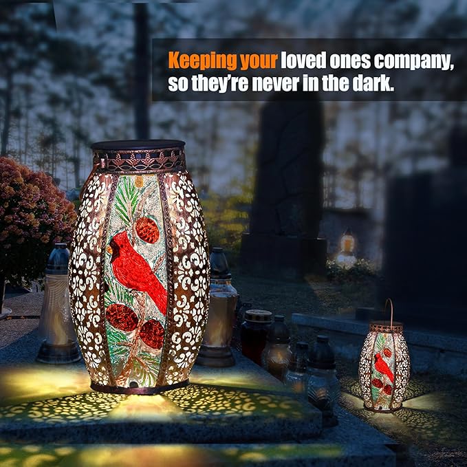 Cardinal Gifts for Women,Solar Outdoor Christmas Decor Lantern Garden Decor Lights Patio Decorations Sympathy Gifts for Loss of Mom/Dad/Loved One-Memorial Lantern