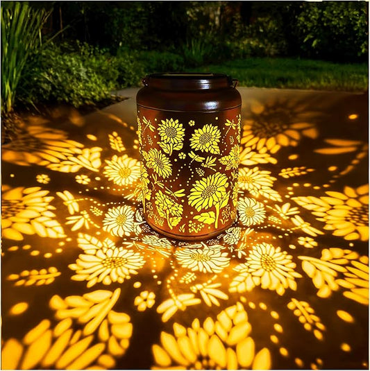 Birthday Gifts for Women Mom Grandma Ideas,Solar Lanterns Outdoor Waterproof,Dragonfly & Sunflower Hanging Metal Garden Decor Art Lights,Decorative Solar Powered Lantern for Patio Yard Porch