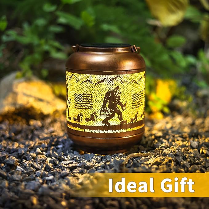 Bigfoot Solar Lanterns Outdoor Waterproof Hanging Solar Lights Big Foot Sasquatch Birthday Gifts for Women Men Metal Decoratives LED Lantern for Patio, Backyard, Porch, Yard, Lawn, Garden Decor