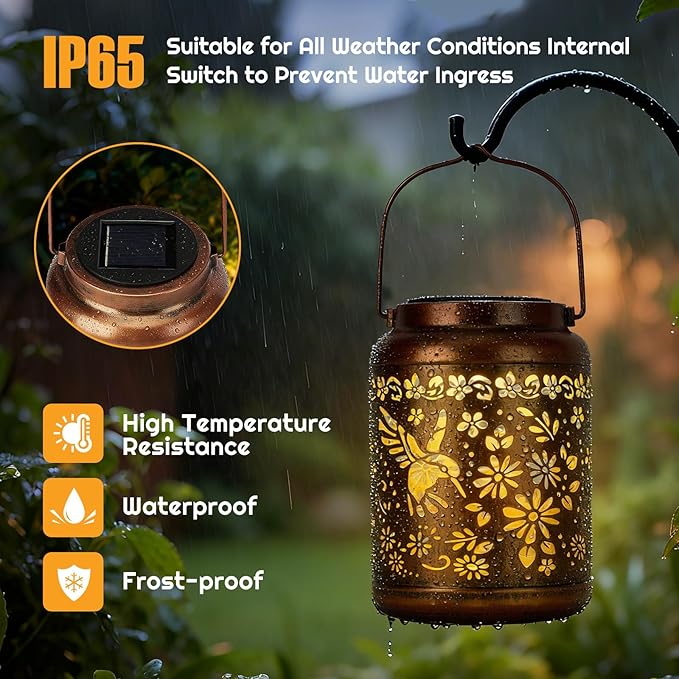Hummingbird Gift Solar Lanterns Outdoor Waterproof - Metal Hanging Hummingbird Solar Lights Graden Decor for Patio Yard Lawn Backyard Porch Pathway, Christmas Decor Birthday Gift for Women Mom Grandma