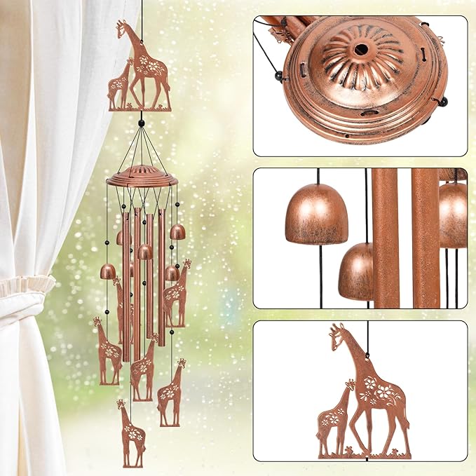 YHmall Giraffe Wind Chimes for Outside, 35" Giraffe Gifts for Women Mom Men Metal Windchimes Outdoors Hanging Lights for Yard Patio Garden Decor