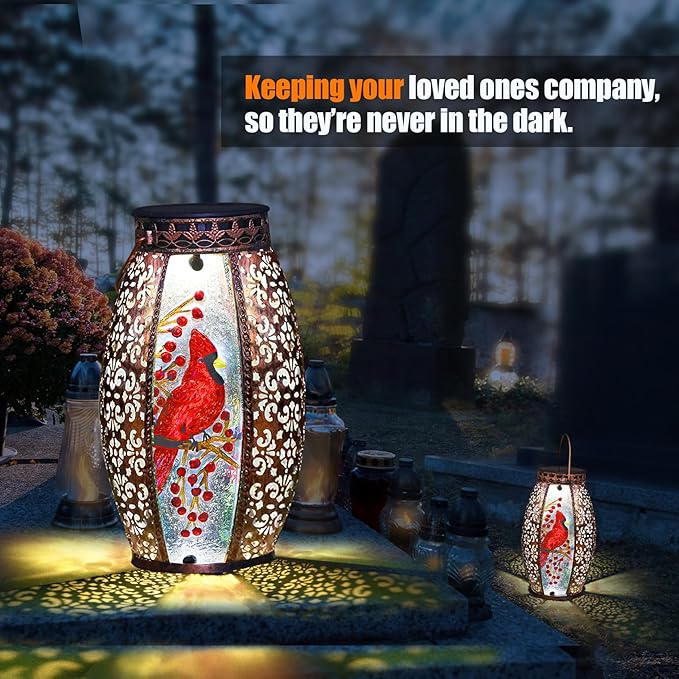 Solar Lanterns Outdoor Cardinal Garden Decor Light Decorative Waterproof Hanging Gardening Gifts for Women Mom Mothers Grandma Grandparents Birthday Gift