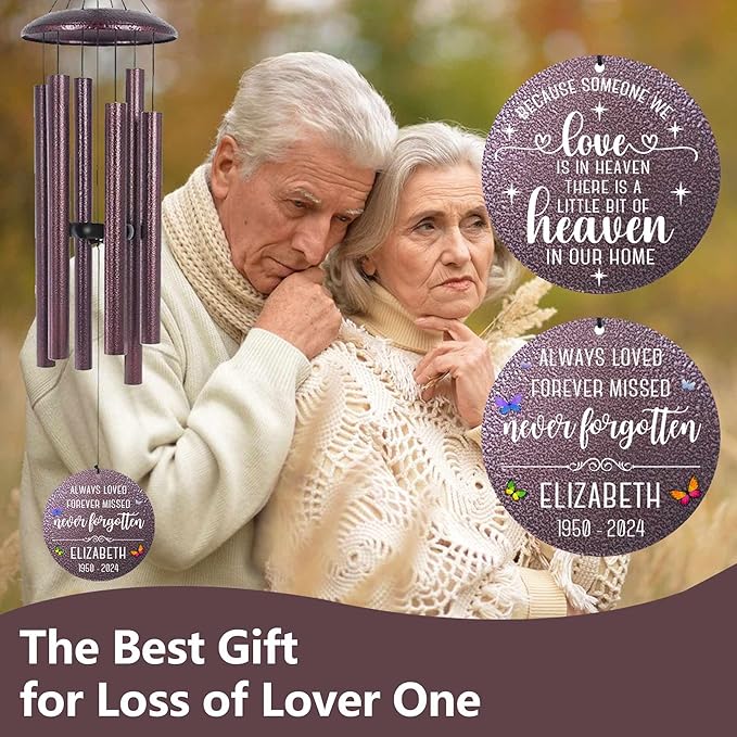 ASTARIN Personalized Memorial Wind Chime for Loss of Loved One 30/36/42 inch, Sympathy Deep Tone Wind Chimes for Mom Dad/Mother Father, Remembrance Gifts for Grief Condolence Funeral, Bereavement 22