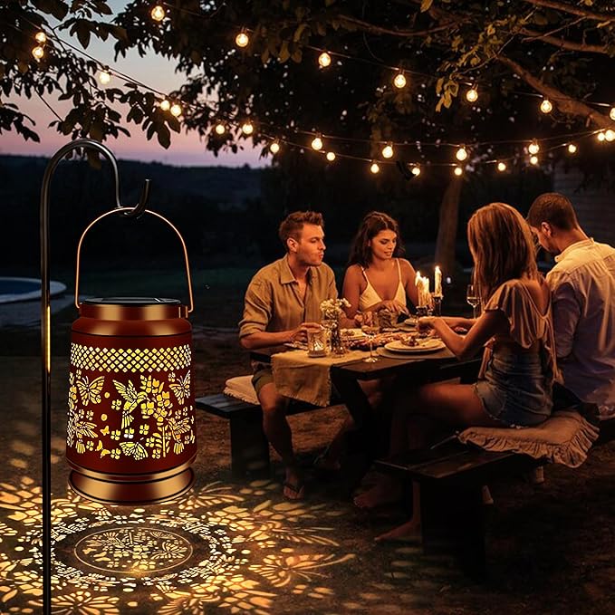 KY&BOSAM Solar Lanterns Outdoor Waterproof Hummingbird & Butterfly Lantern Garden Decor Birthday Gift for Women Mom Metal Hanging Solar Light LED Decorative for Patio Yard Lawn Backyard Front Porch