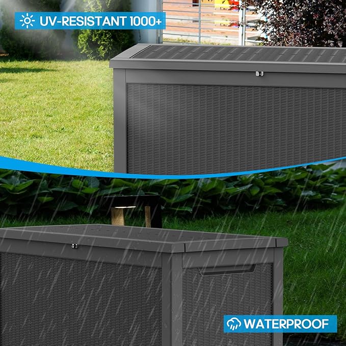 320 Gallon Lockable Resin Outdoor Storage Box, Waterproof & Weather Resistant Deck Box for Patio Cushion, Garden Tools & Pool Accessories, Black