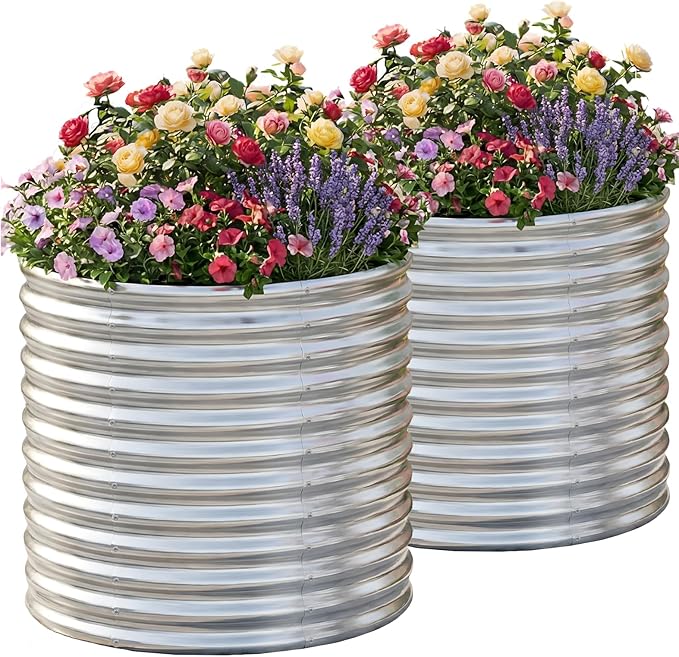 AHEONLAR 2 Pack 3x3x3ft Round Galvanized Raised Garden Bed Outdoor Metal Planter Box for Vegetables Steel Raised Beds for Gardening