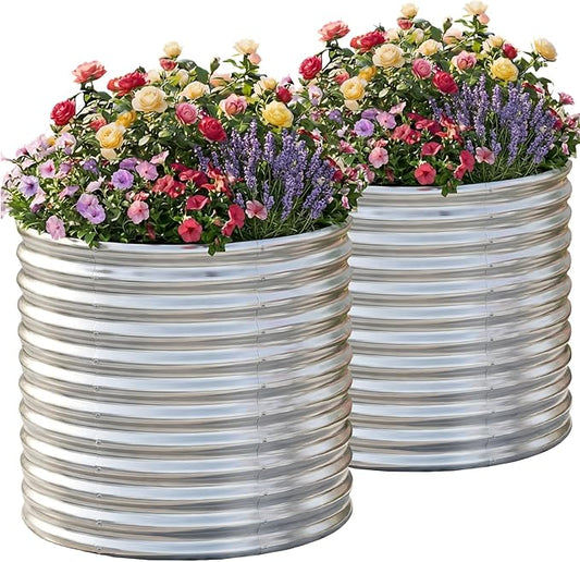 AHEONLAR 2 Pack 3x3x3ft Round Galvanized Raised Garden Bed Outdoor Metal Planter Box for Vegetables Steel Raised Beds for Gardening