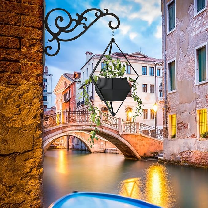 2 Pcs Hanging Plant Bracket 12-Inch, Outdoor Indoor Wall Hook Hanging Plant Brackets, Black Iron Planter Hangers Hooks for Hanging Plant, Bird Feeder, Flower Basket, Lanterns, Wind Chimes, Ornaments