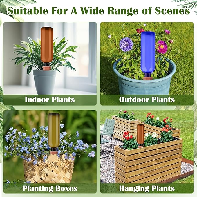 12 Pcs Self Watering Spikes for Plants Terracotta Automatic Plant Waterer Stakes with(25.5 Oz) PET Bottles, 6 Set Self Watering Globes Keep Plants Watered for 7-9 Days (Brown)
