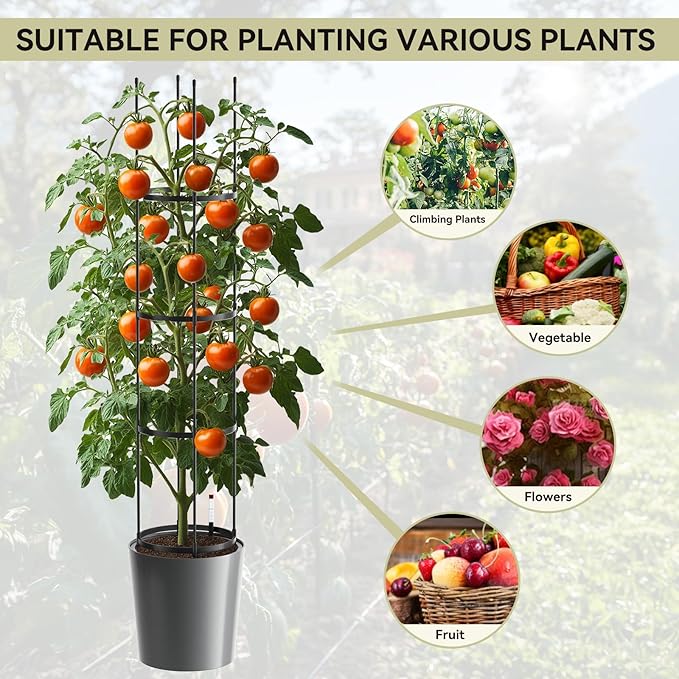SUNYRISY 2Pack Planter Box with Tomato Cage, Self Watering Tomato Planter Box with Trellis, Raised Garden Bed with Wheels for Climbing Plants Vegetable Vine Flowers Outdoor Patio, Grey
