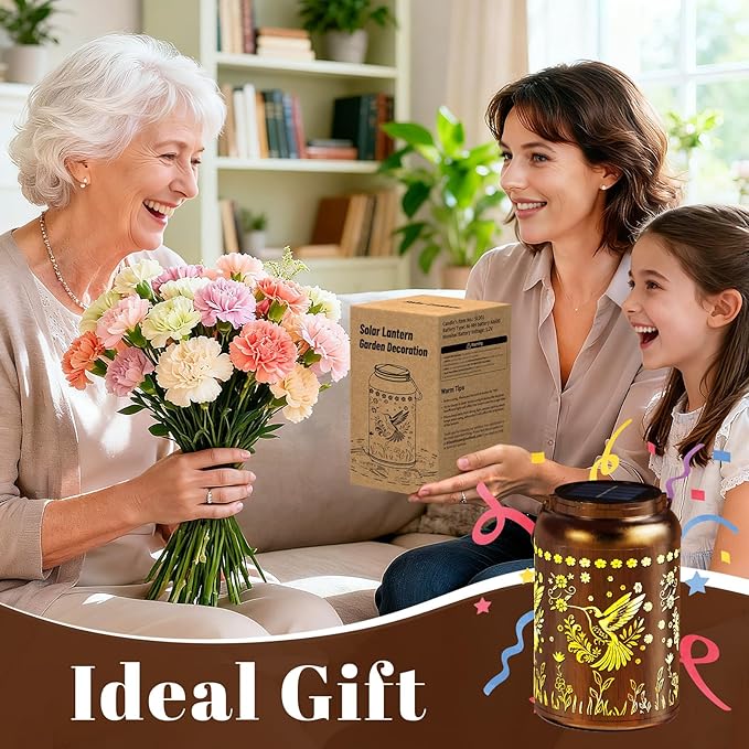 Christmas Present, Solar Lanterns Outdoor Waterproof, Garden Decor Gifts for Women Mom Grandma, Outdoor Hanging Lantern Solar Lights, Metal Decorative Light for Yard, Patio, Backyard, Porch, 1 Pack