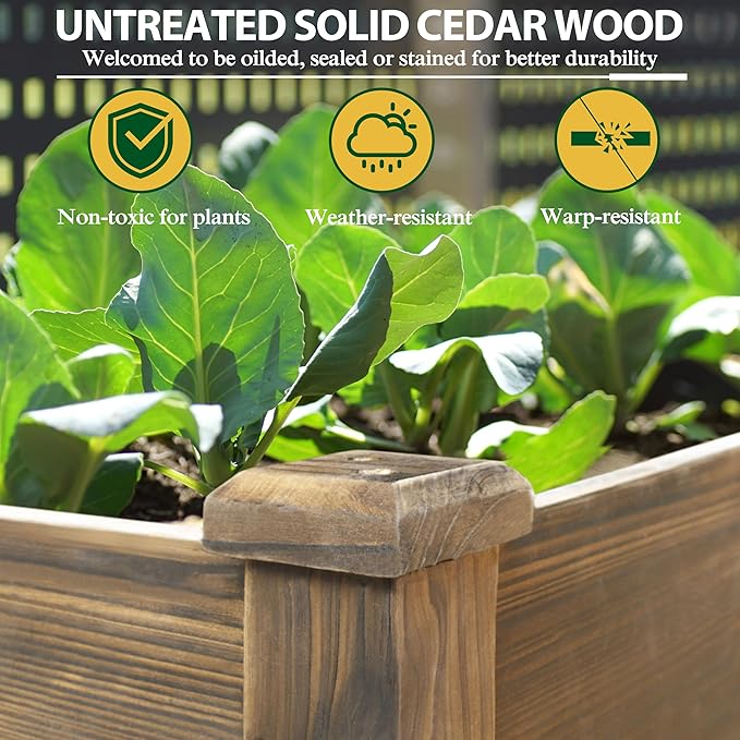 BlueWish Raised Garden Bed, 48" W x 24" D x 33" H Raised Garden Bed, Garden Bed with Detachable Black Liner, Drainage Holes, 330 lbs Capacity, Planter Box for Outdoor, Patio, Backyard, Rustic