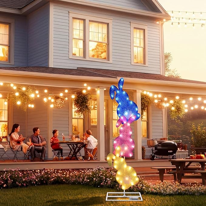 VIHOSE Easter Bunny Lights Outdoor Decoration 41 Inch H Pre-lit Lighted Heart Decor with 50 Warm White Lights Easter Rabbit Decoration for Indoor Outdoor Porch Garden Lawn Front Yard